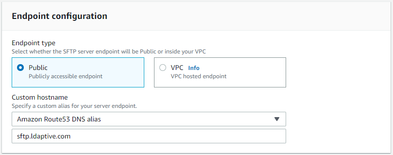 AWS Transfer for SFTP Endpoint configuration
